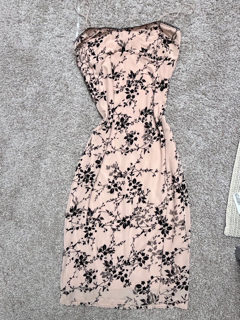 Pink Floral Slip Midi Dress with Black Print